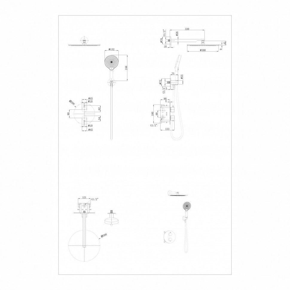 Душевая система скрытого монтажа Grocenberg GB5093, черный матовый