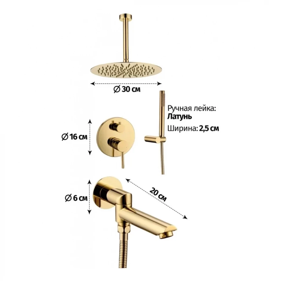 Душевая система скрытого монтажа Grocenberg GB5099GO-2, золото глянец