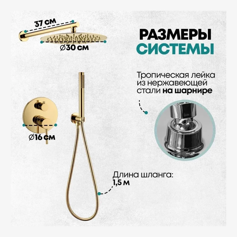 Душевая система скрытого монтажа Grocenberg GB5099GO-3, золото глянец