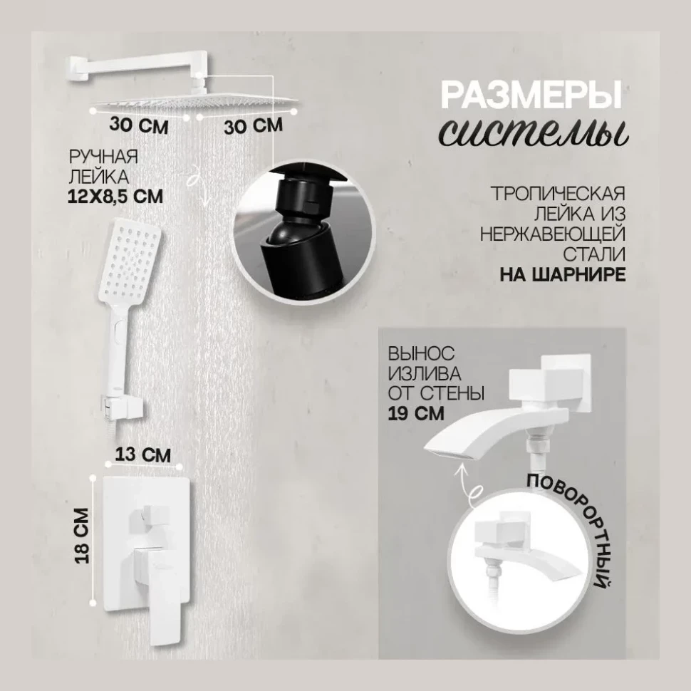 Душевая система скрытого монтажа Hansberge H6077, белый