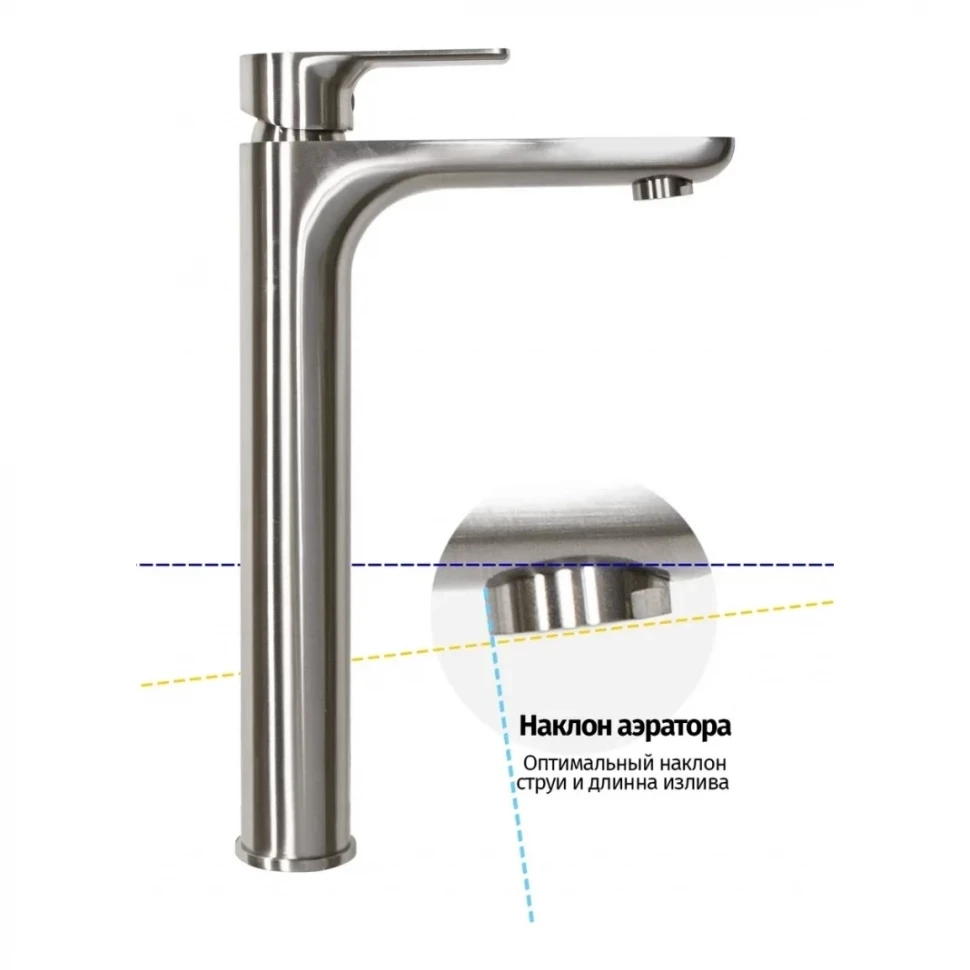 Смеситель для раковины высокий Grocenberg GB3009, никель