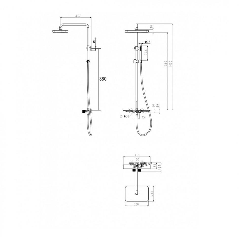 Душевая система с термостатом Grocenberg GB7038, графит