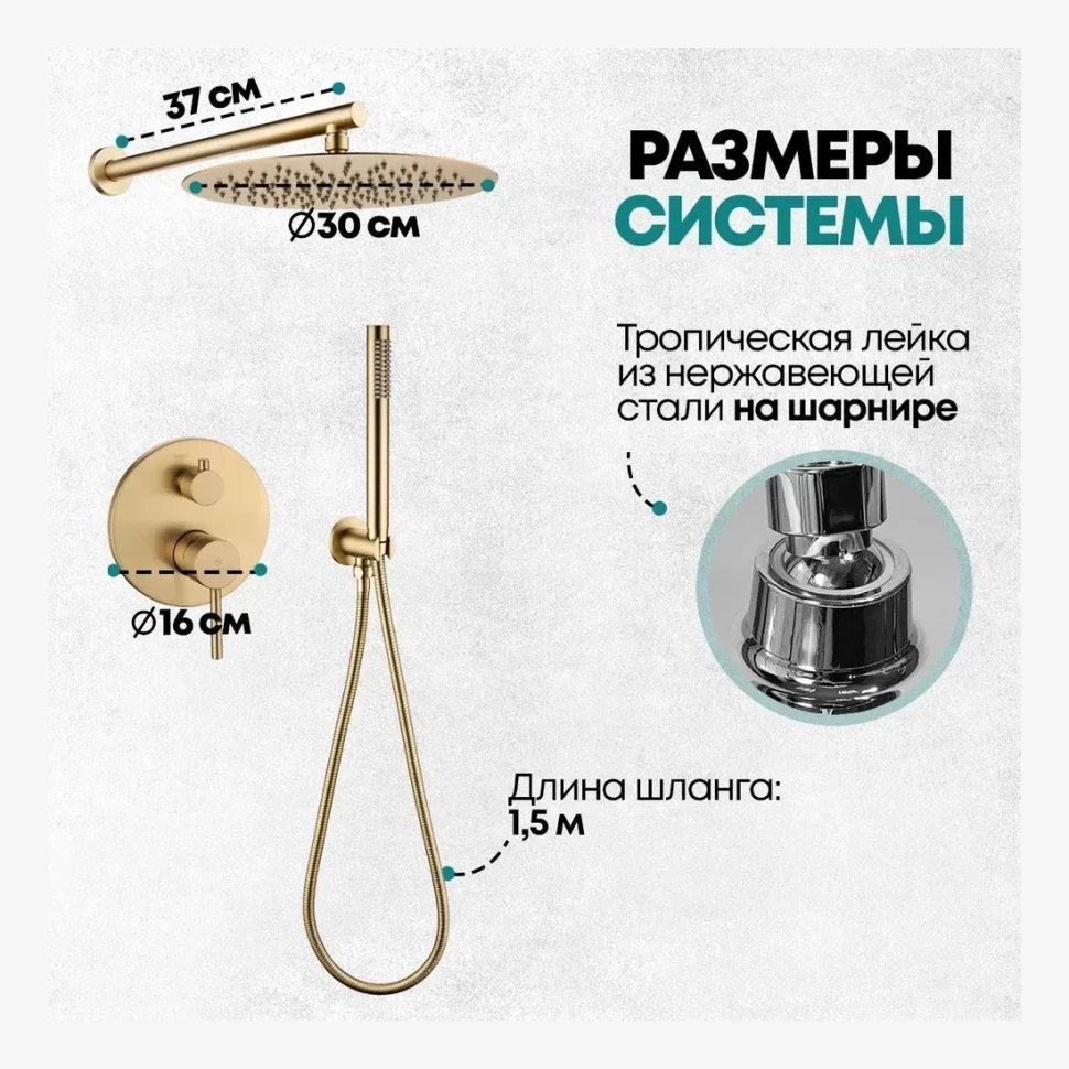 Душевая система скрытого монтажа Grocenberg GB5099MG-3, матовое золото