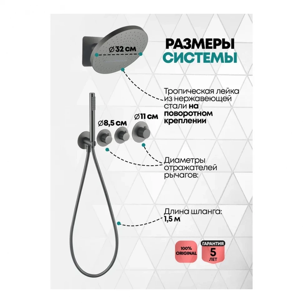 Душевая система скрытого монтажа Grocenberg GB5020, графит