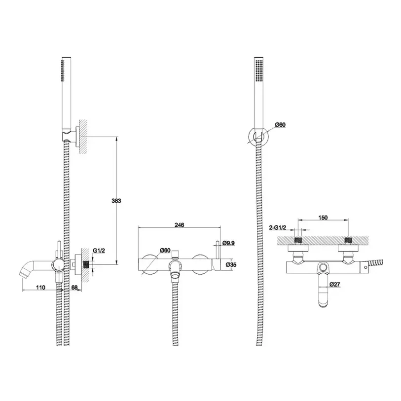 Смеситель для ванны Grocenberg GB8099, матовое золото