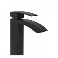 Смеситель для раковины высокий Hansberge H2077, черный матовый