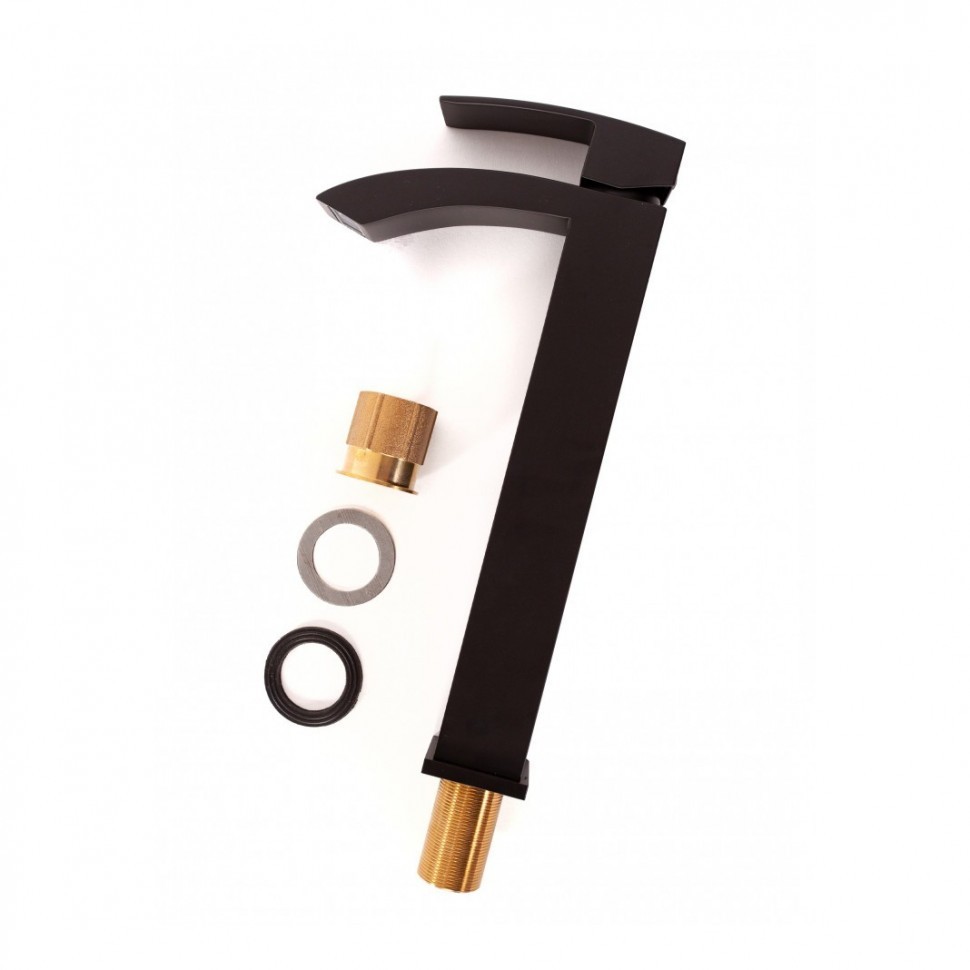 Смеситель для раковины высокий Hansberge H2077, черный матовый