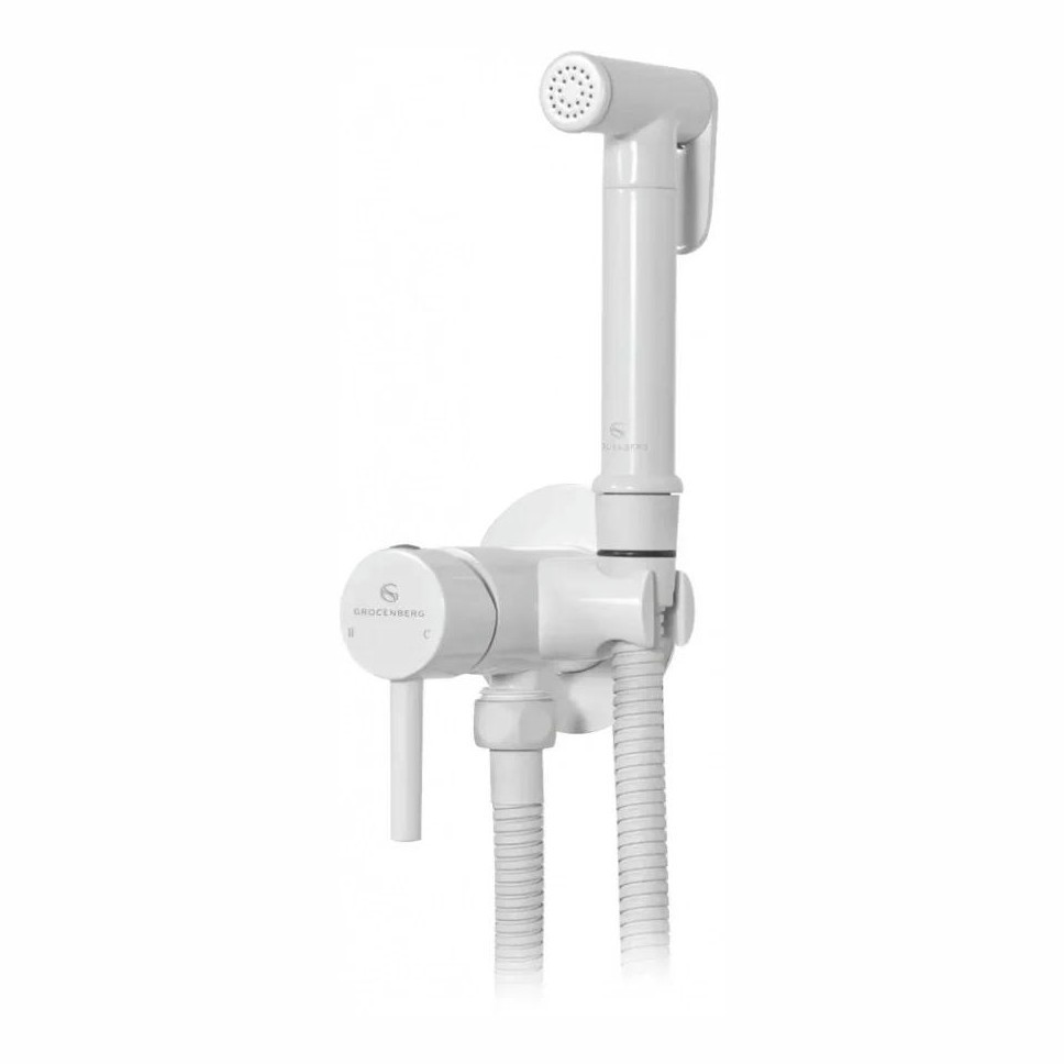 Смеситель встраиваемый с гигиеническим душем Grocenberg GB001, белый