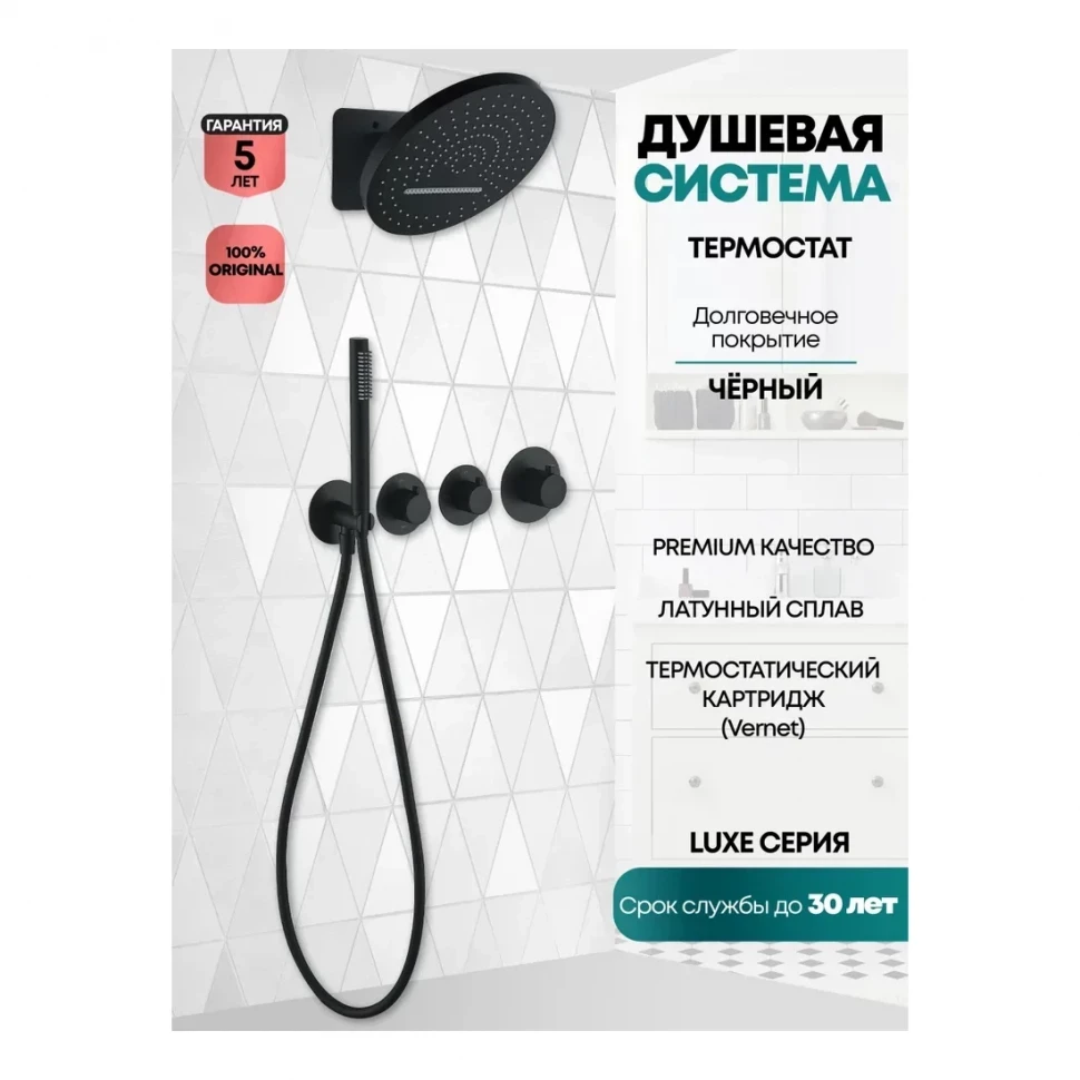 Душевая система скрытого монтажа Grocenberg GB5020, черный матовый