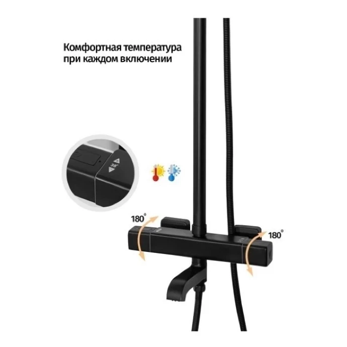 Душевая система с термостатом Grocenberg GB7005, черный матовый