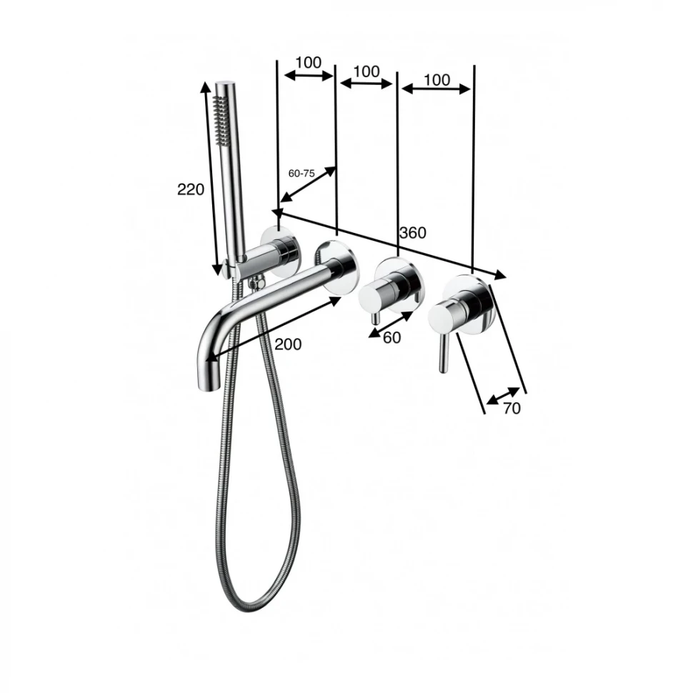 Смеситель для ванны с ручным душем Grocenberg GB5070, графит