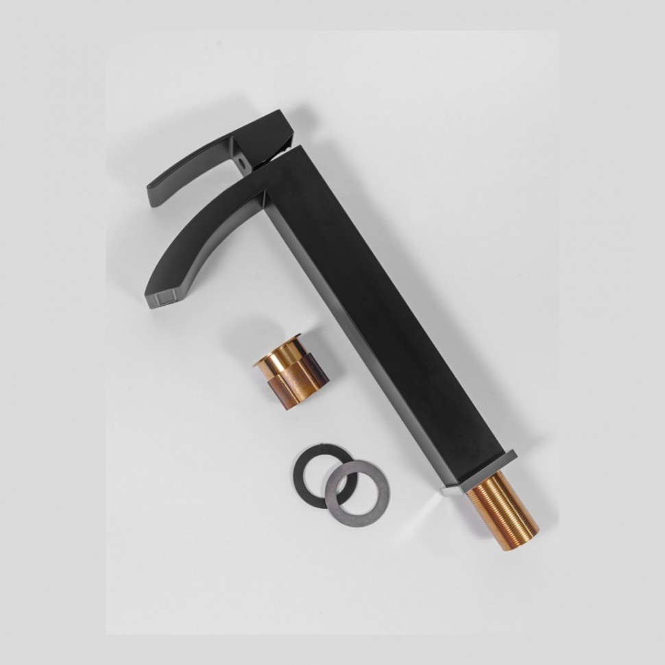 Смеситель для раковины высокий Hansberge H2077, черный хром