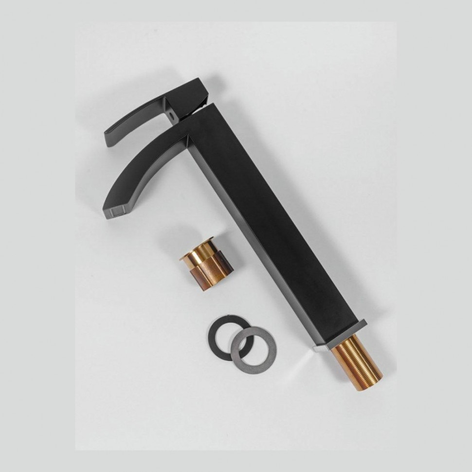 Смеситель для раковины высокий Hansberge H2077, черный хром