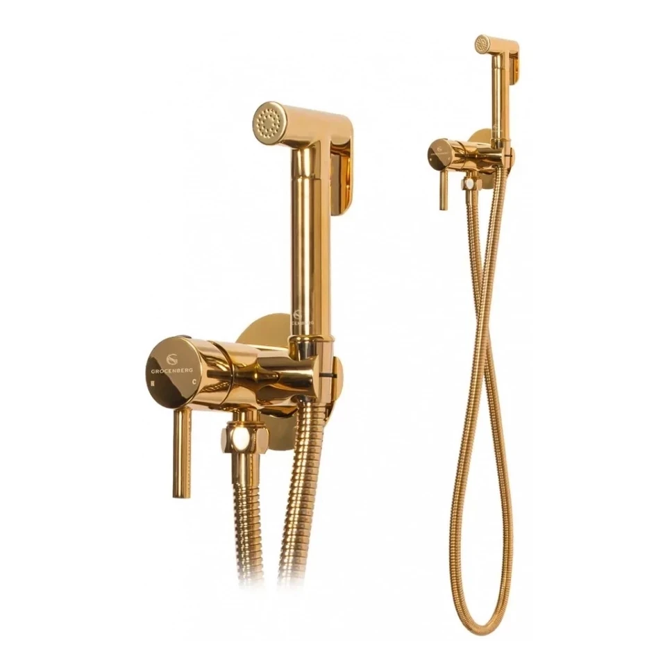 Смеситель встраиваемый с гигиеническим душем Grocenberg GB001, золото глянец