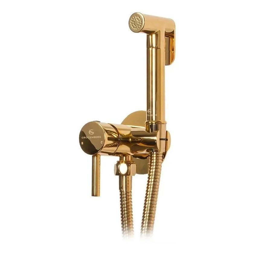 Смеситель встраиваемый с гигиеническим душем Grocenberg GB001, золото глянец