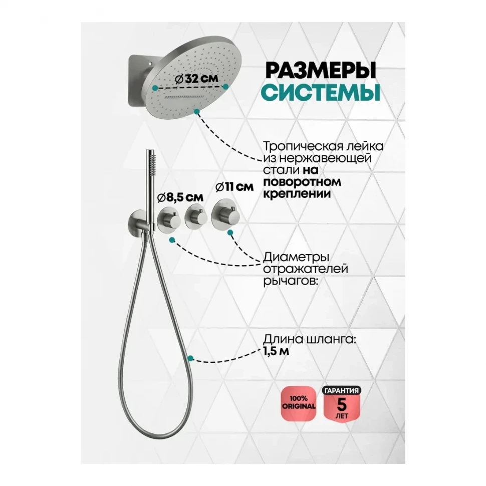 Душевая система скрытого монтажа Grocenberg GB5020, никель