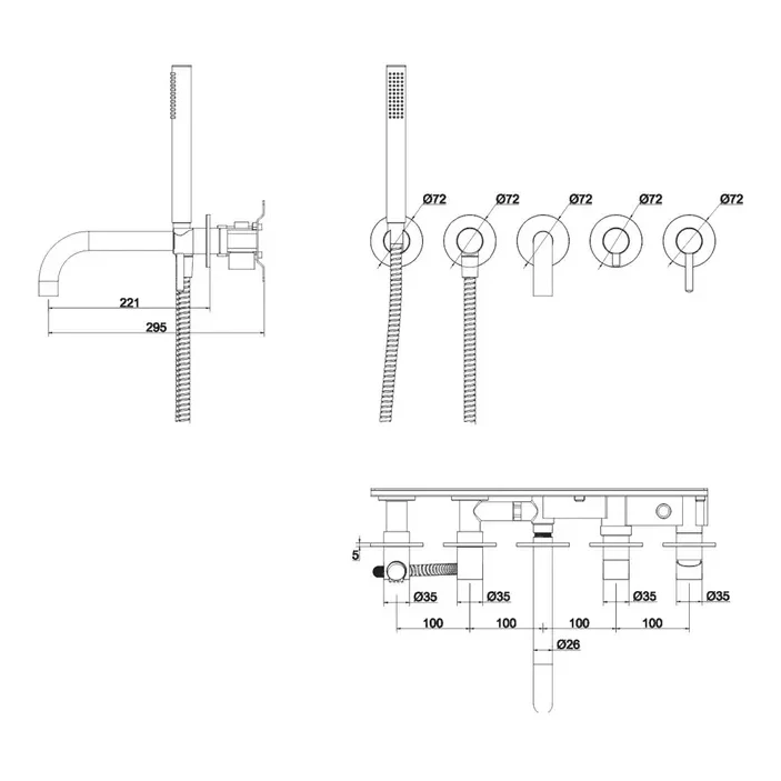 Смеситель для ванны с ручным душем Grocenberg GB5070, никель