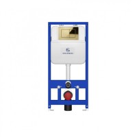 Инсталляция для унитаза с кнопкой для смыва Grocenberg GS3050-KM3080GO, золото глянец