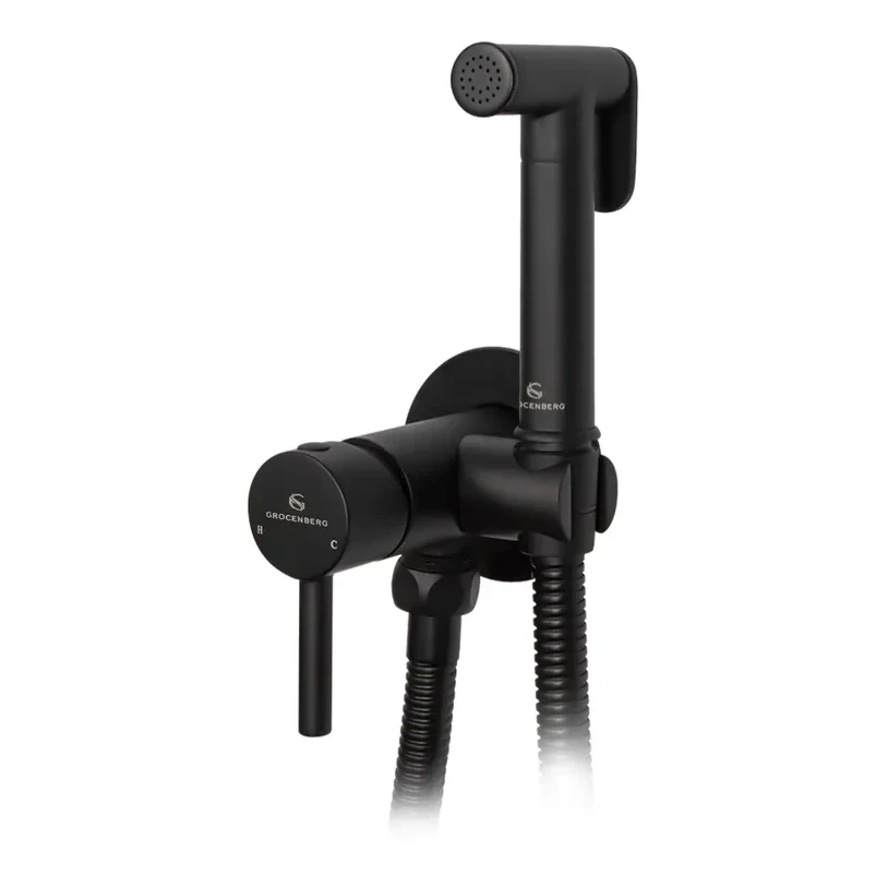 Смеситель встраиваемый с гигиеническим душем Grocenberg GB001, черный матовый