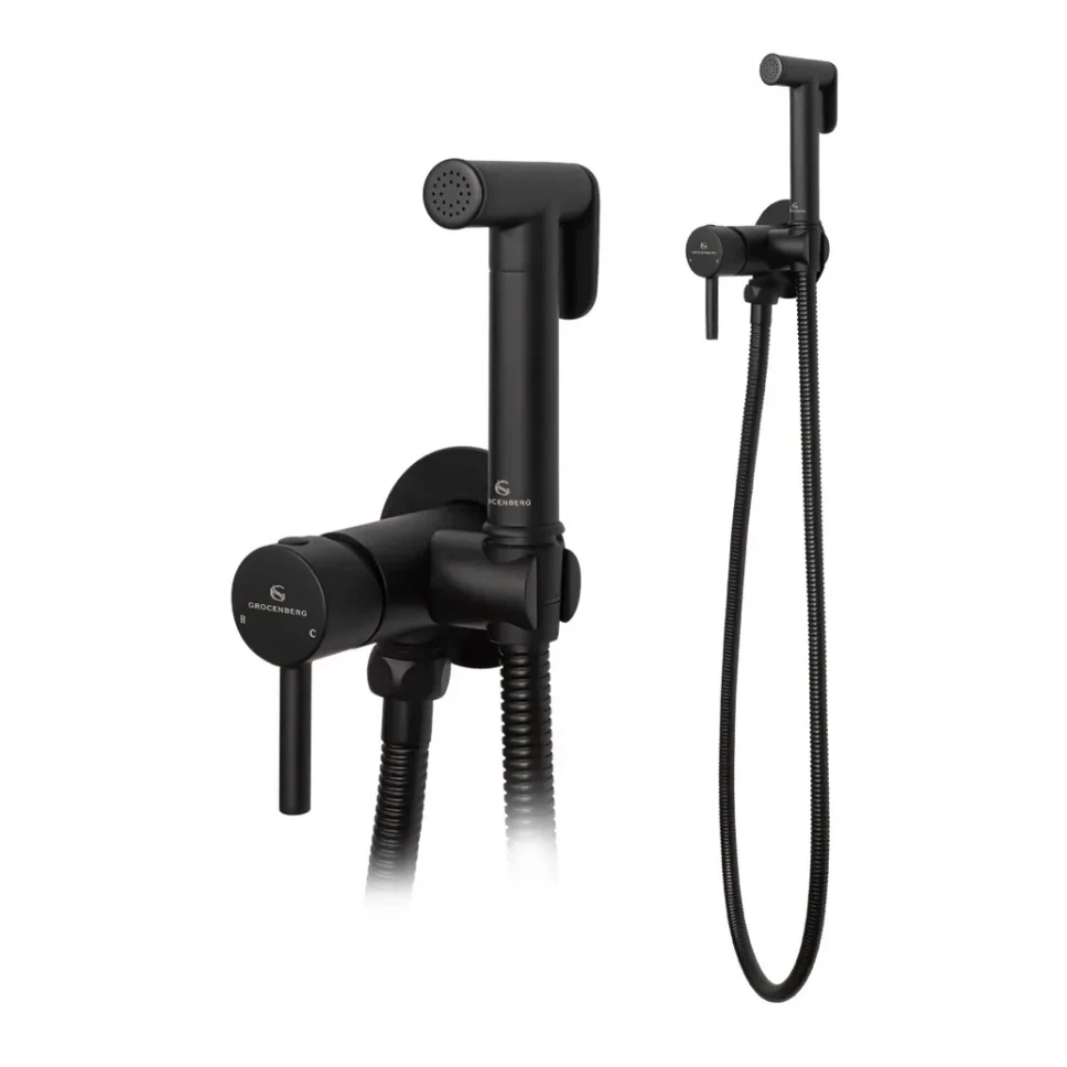 Смеситель встраиваемый с гигиеническим душем Grocenberg GB001, черный матовый