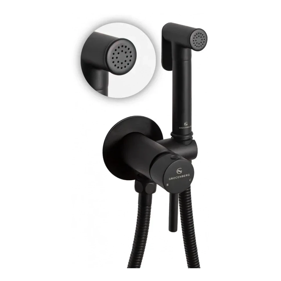 Смеситель встраиваемый с гигиеническим душем Grocenberg GB001, черный матовый