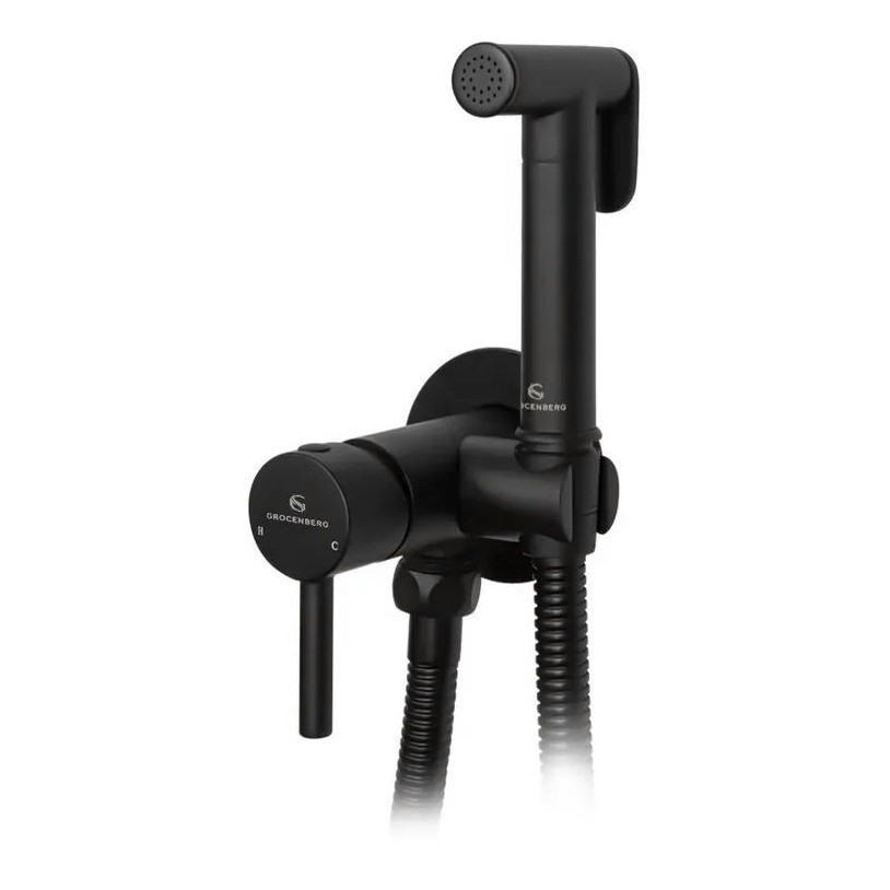 Смеситель встраиваемый с гигиеническим душем Grocenberg GB001, черный матовый