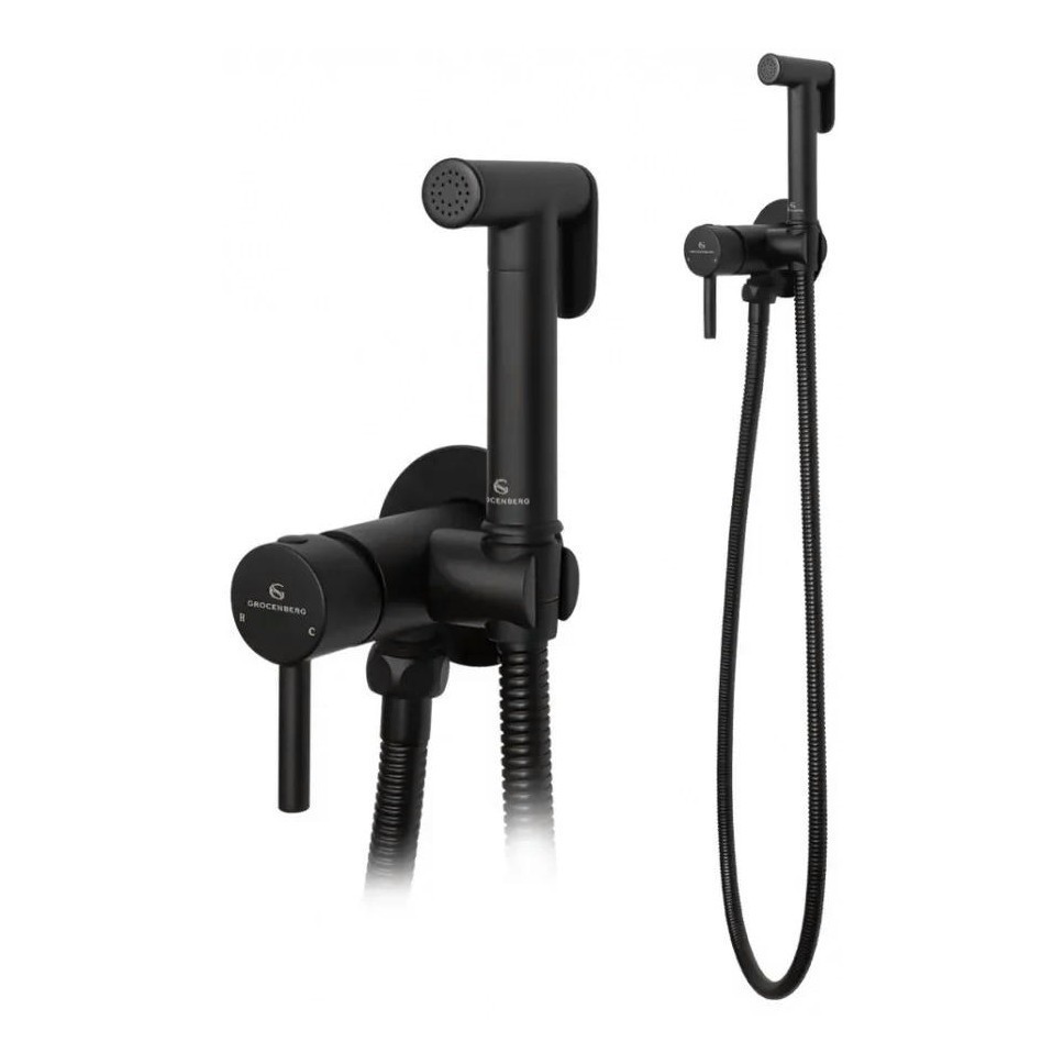 Смеситель встраиваемый с гигиеническим душем Grocenberg GB001, черный матовый