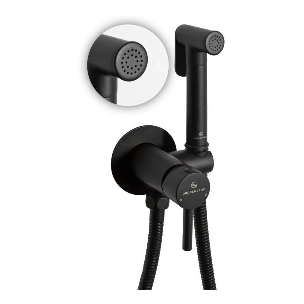 Смеситель встраиваемый с гигиеническим душем Grocenberg GB001, черный матовый