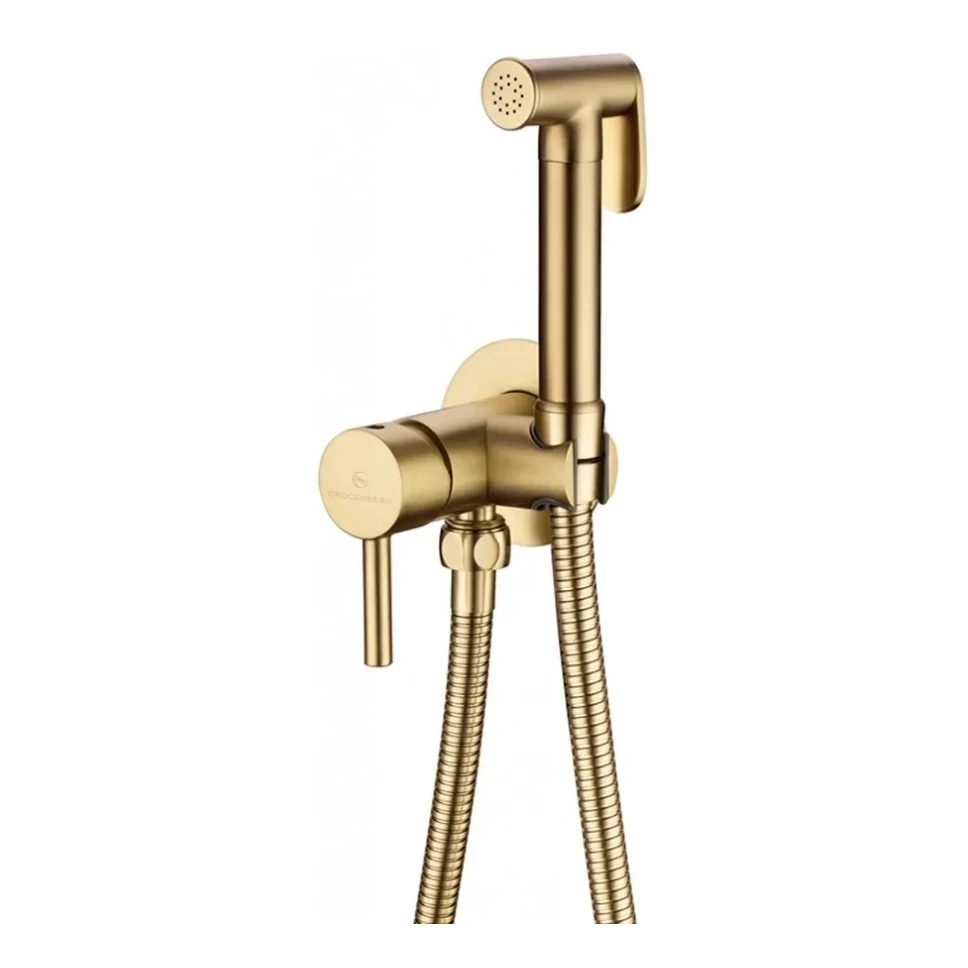Смеситель встраиваемый с гигиеническим душем Grocenberg GB001, матовое золото