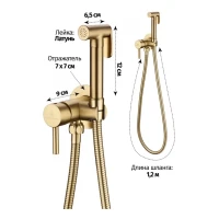 Смеситель встраиваемый с гигиеническим душем Grocenberg GB001, матовое золото