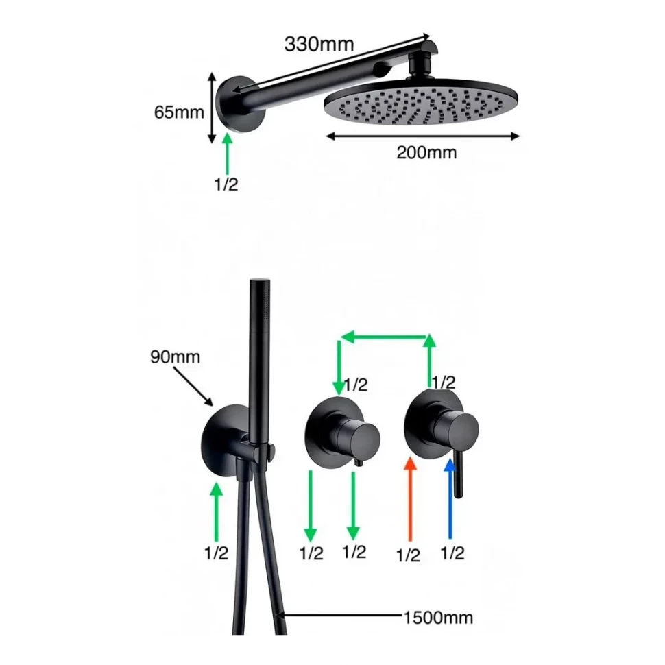 Душевая система скрытого монтажа Grocenberg GB5090, черный матовый