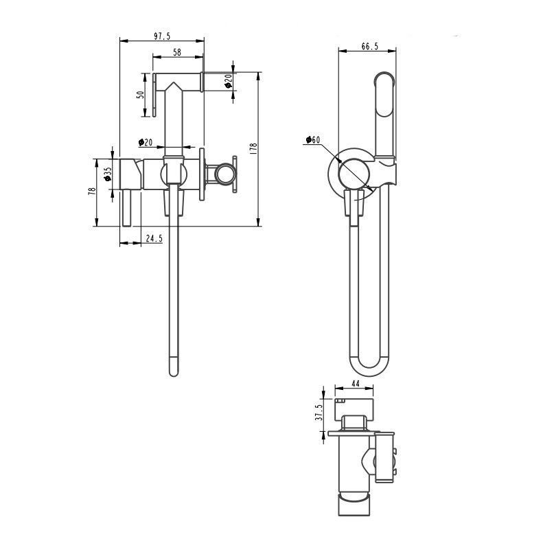 Смеситель встраиваемый с гигиеническим душем Grocenberg GB001, золотой брашированный