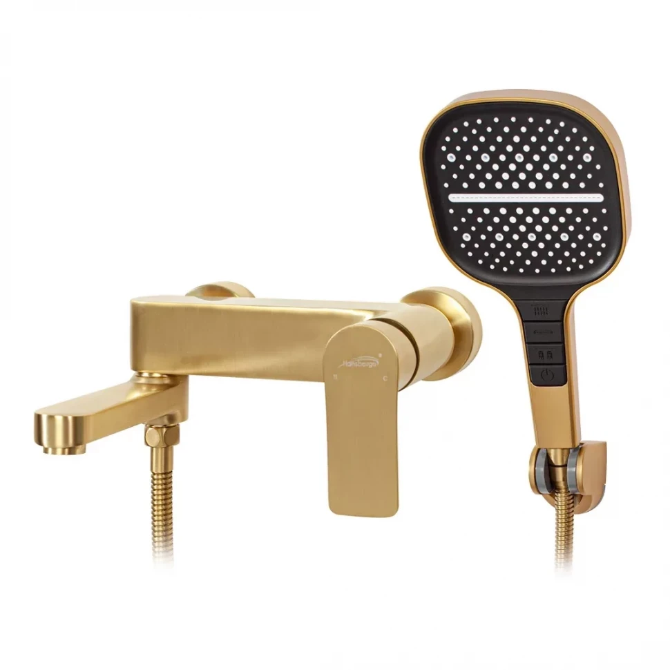 Смеситель для ванны с ручным душем Hansberge H4010, матовое золото