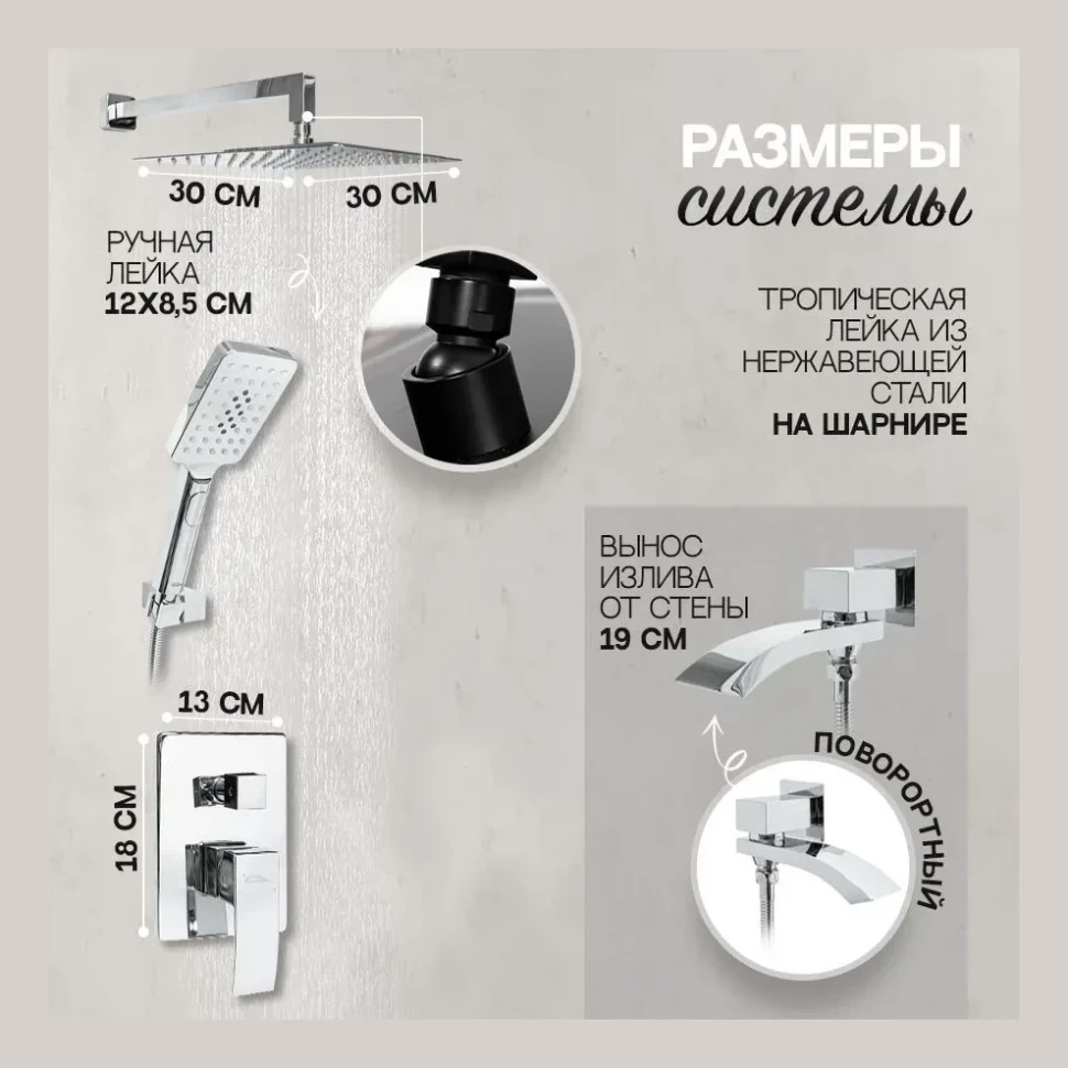 Душевая система скрытого монтажа Hansberge H6077, хром