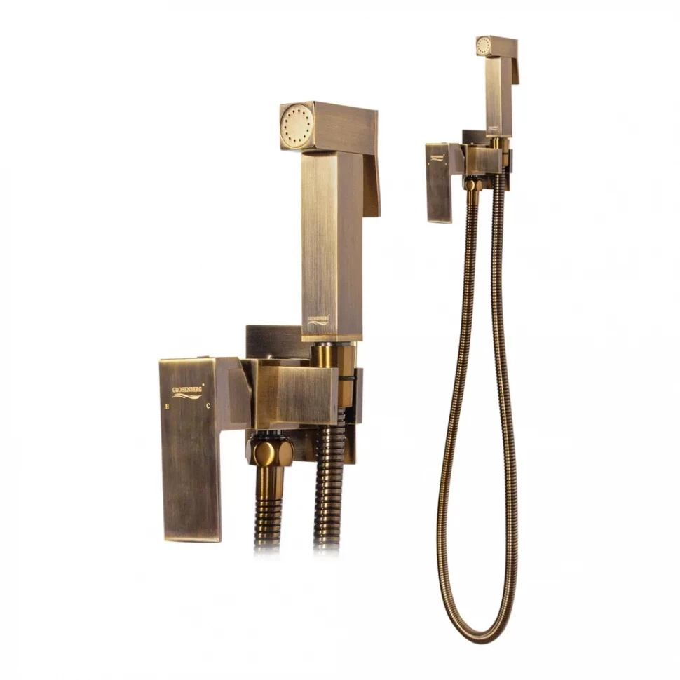 Смеситель встраиваемый с гигиеническим душем Grocenberg GB002, бронза