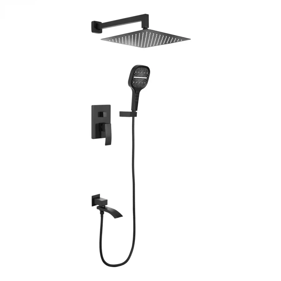 Душевая система скрытого монтажа Hansberge H6077, черный матовый