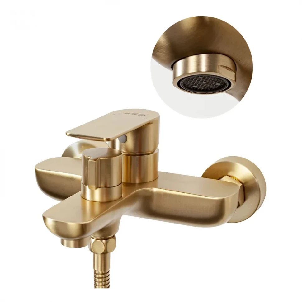 Смеситель для ванны с ручным душем Hansberge H4099, матовое золото