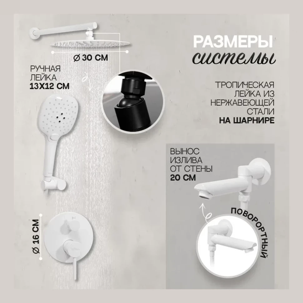 Душевая система скрытого монтажа Hansberge H6099, белый