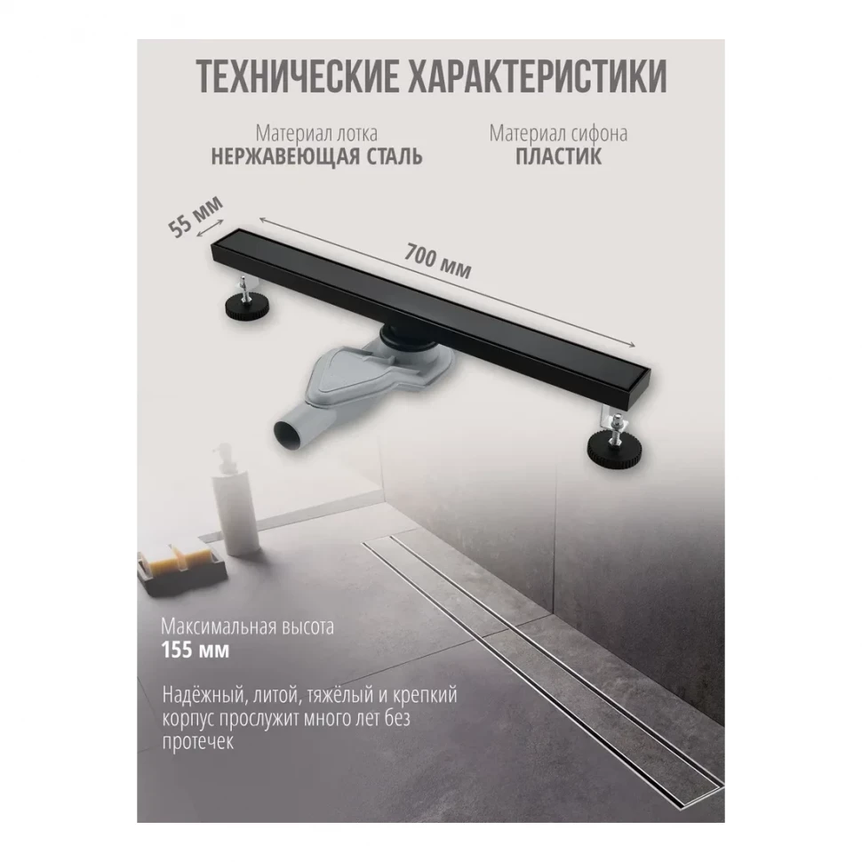 Трап для душа Grocenberg T700, черный матовый