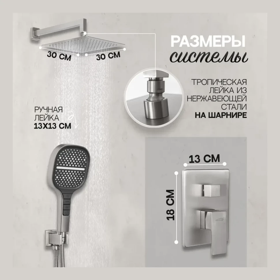 Душевая система скрытого монтажа Hansberge H6070, никель