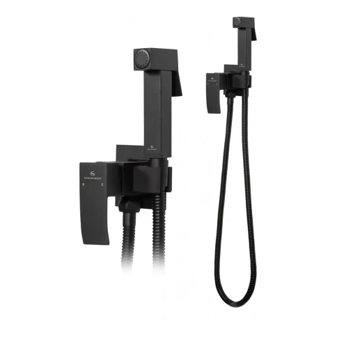 Смеситель встраиваемый с гигиеническим душем Grocenberg GB002, черный матовый