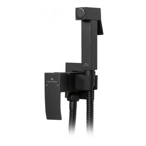 Смеситель встраиваемый с гигиеническим душем Grocenberg GB002, черный матовый