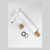 Смеситель для раковины высокий Hansberge H2077, белый/хром