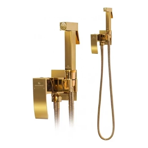 Смеситель встраиваемый с гигиеническим душем Grocenberg GB007, золото глянец