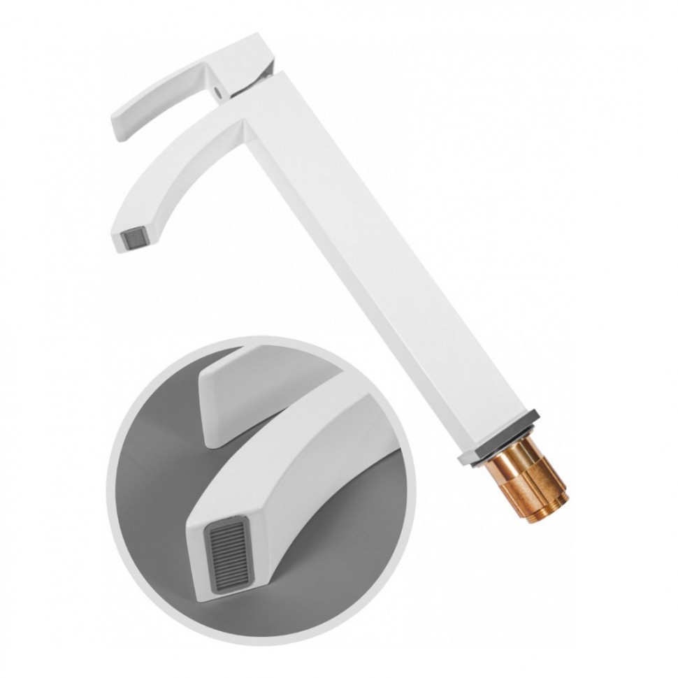 Смеситель для раковины высокий Hansberge H2077, белый