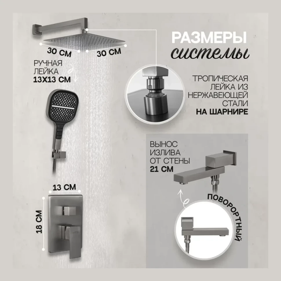 Душевая система скрытого монтажа Hansberge H6075, графит