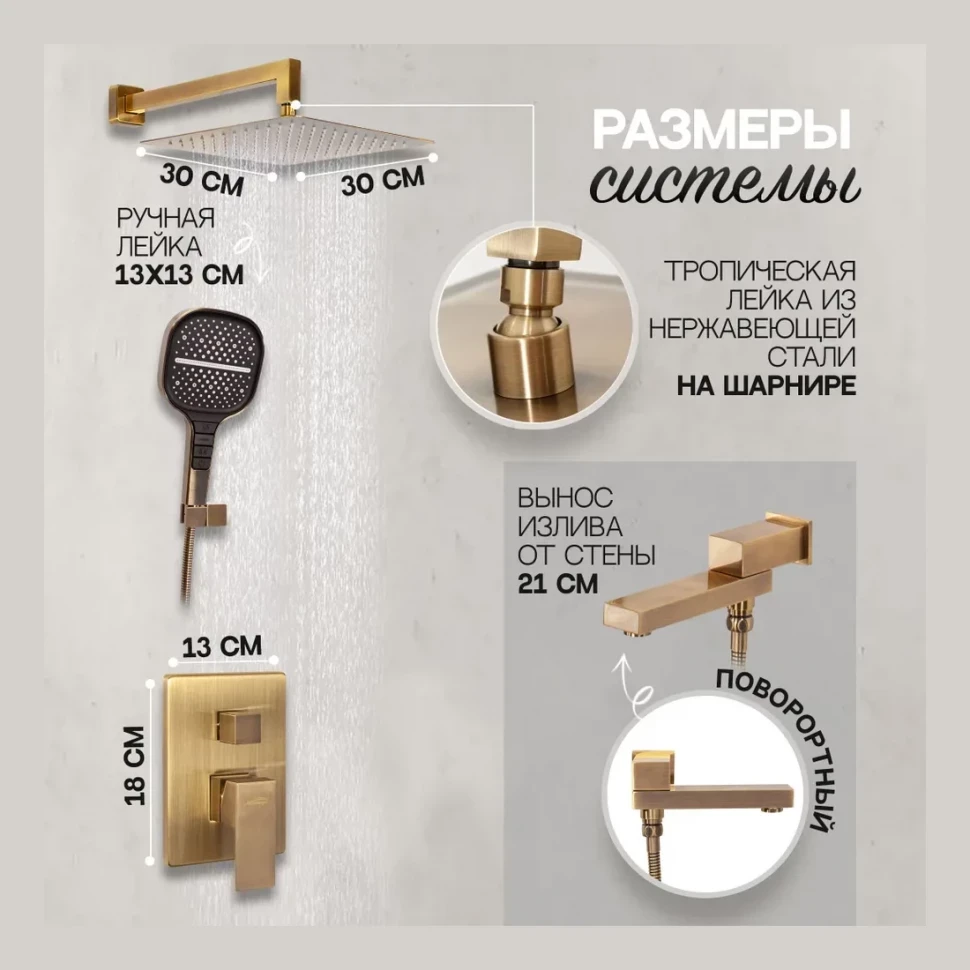 Душевая система скрытого монтажа Hansberge H6075, бронза