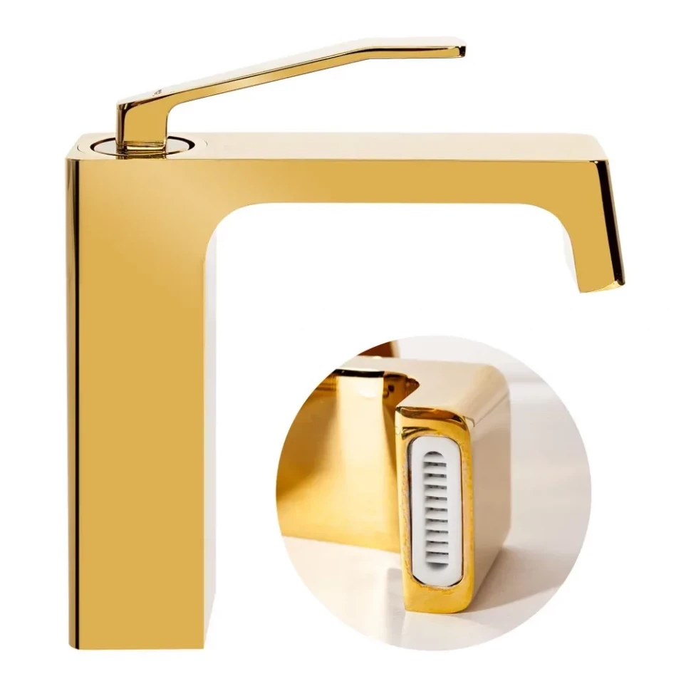 Смеситель для раковины Hansberge H1065, золото глянец