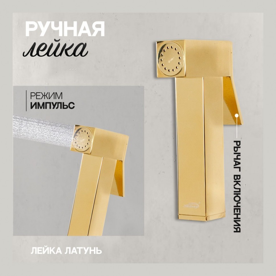 Смеситель встраиваемый с гигиеническим душем Hansberge H3077, золото глянец