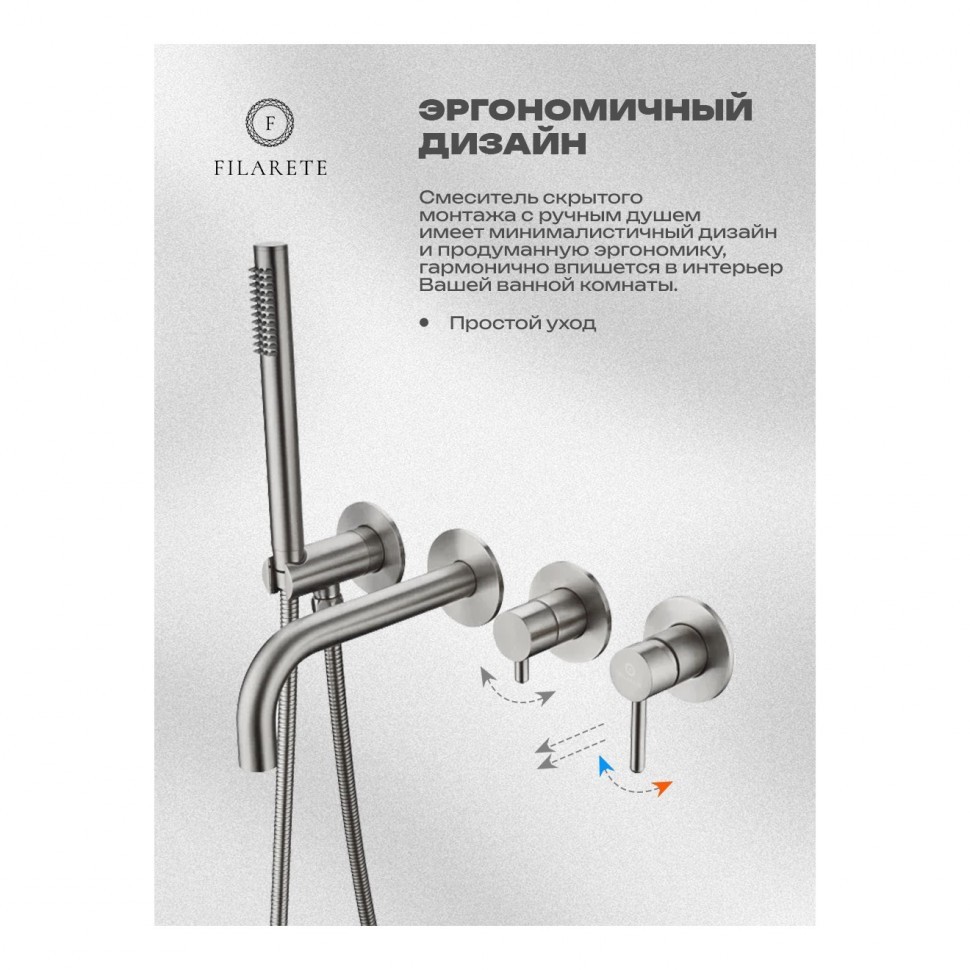 Смеситель для ванны встроенный FILARETE Roun FL2122, никель